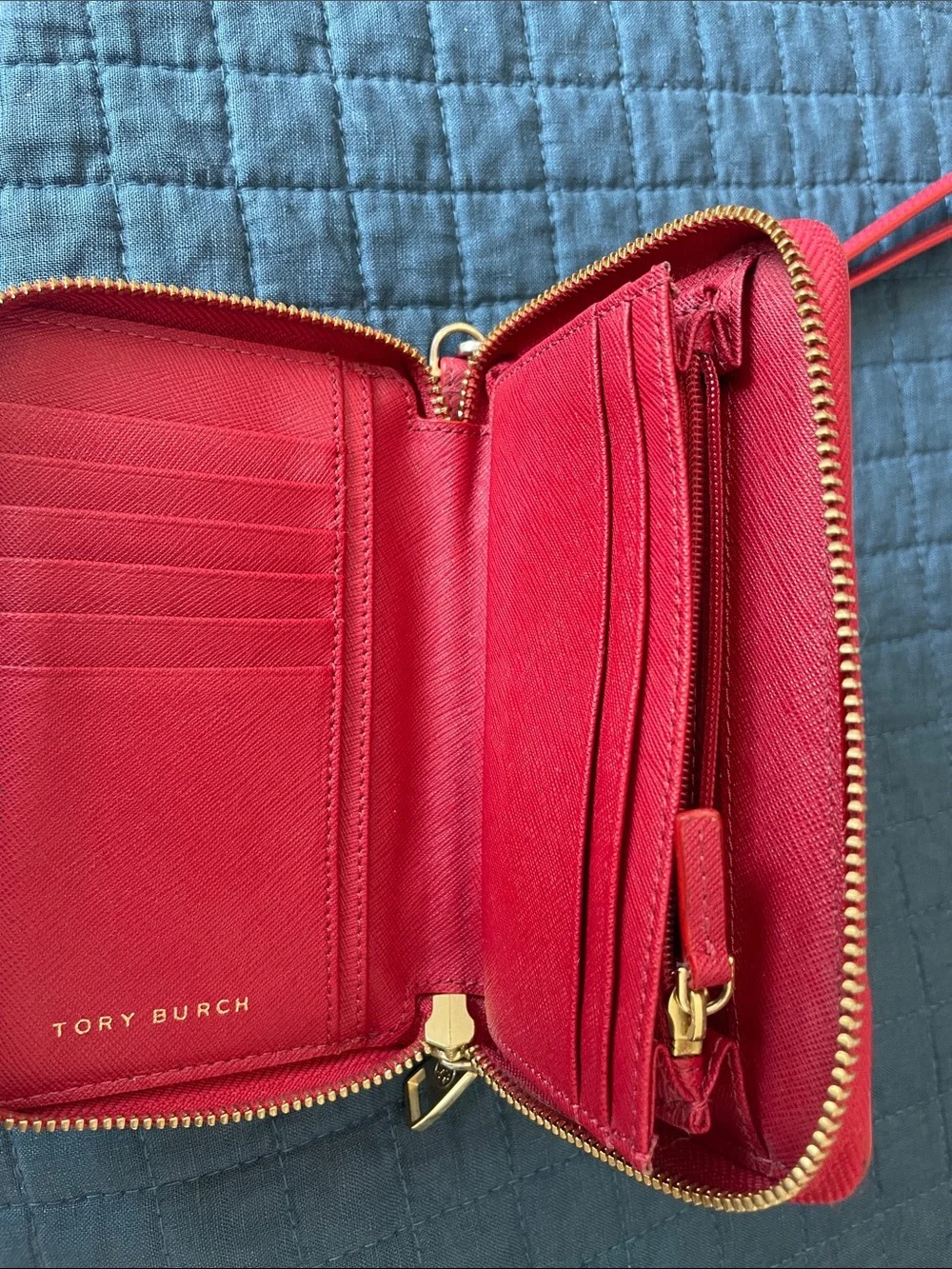 Tory Burch Red Leather Zip Wristlet Wallet